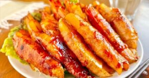 じゃがいもの豚バラ巻き照り焼きの完成写真
